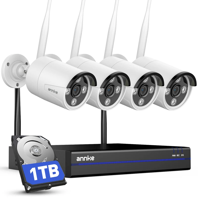 ANNKE 16CH WiFi NVR with 4Pcs 3MP Wireless Security Camera System, 1TB HDD | 2.4G/5G WiFi, Human Detection, Instant Alerts, APP Remote Access, Smart Playback, Full Color Night Vision, 2-way Audio, IP66