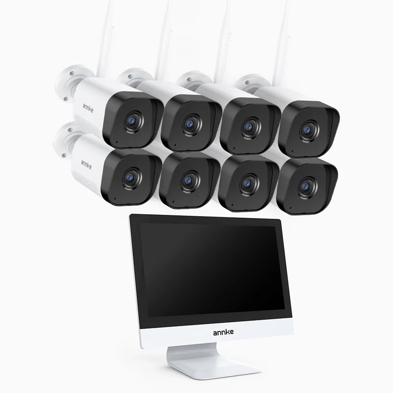 WTL800 - 4K 10 Channel 8 Cameras Wireless NVR CCTV System with 12″ Monitor, 2.4/5.8G Dual-Band WiFi Pro, Human Motion Detection, Two-Way Audio, Night Vision, Works with Alexa