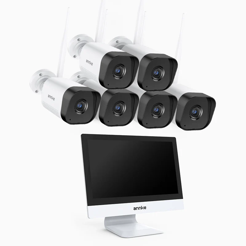 WTL800 - 4K 10 Channel 6 Cameras Wireless NVR CCTV System with 12″ Monitor, 2.4/5.8G Dual-Band WiFi Pro, Human Motion Detection, Two-Way Audio, Night Vision, Works with Alexa