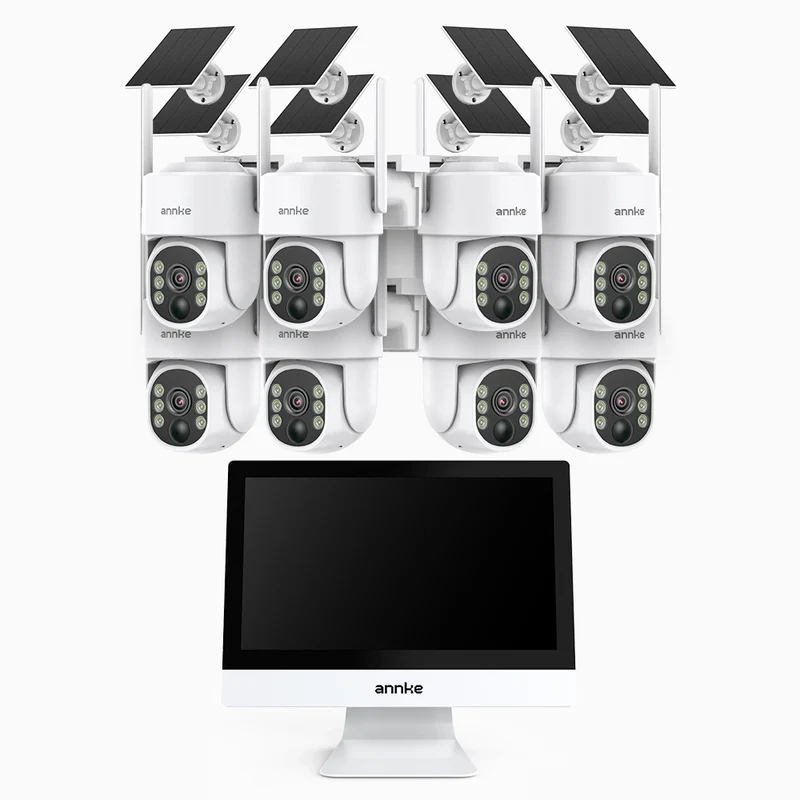WTB400 - 4MP 10 Channel 8 Solar Cameras Wireless NVR CCTV System with 12″ Monitor, IPS Touch Screen, Motion Detection, Two-Way Audio, 9000mAh Rechargeable Battery & Solar Powered, 270° Pan & 90° Tilt, Works with Alexa