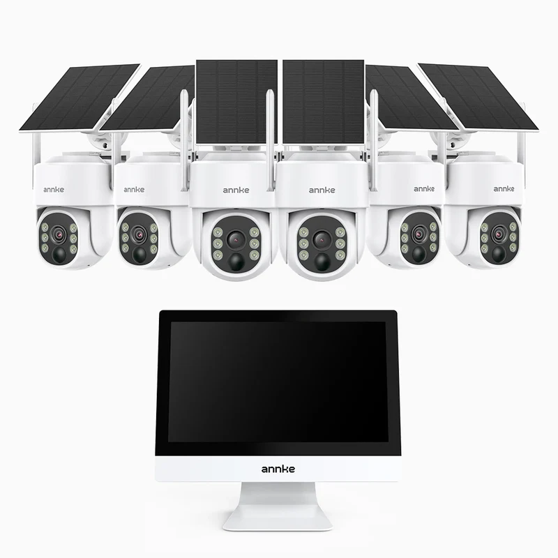 WTB400 - 4MP 10 Channel 6 Solar Cameras Wireless NVR CCTV System with 12″ Monitor, IPS Touch Screen, Motion Detection, Two-Way Audio, 9000mAh Rechargeable Battery & Solar Powered, 270° Pan & 90° Tilt, Works with Alexa