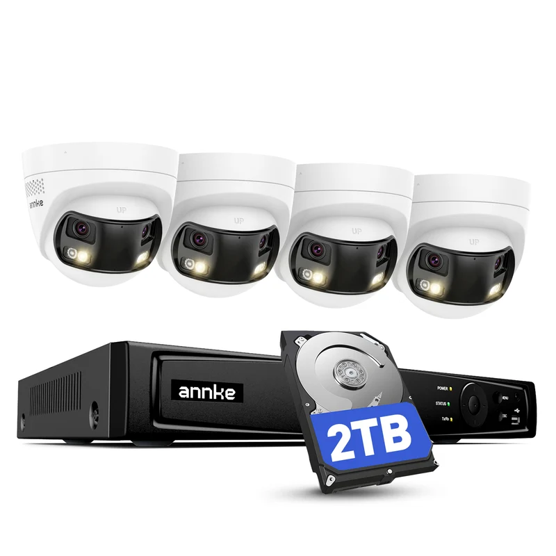 ANNKE 4K PoE Security Camera System with Dual Lens, 180° Wide Angle, 12MP H.265+ NVR with 2TB HDD, 4pcs 8MP Wired Surveillance Cameras, Smart AI Human/Vehicle Detection, 2-Way Audio, Smart Dual Light