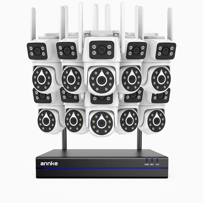 WCDS400 - 4MP 16 Channel 10 Dual-Lens WiFi Cameras Outdoor Wireless NVR Security System, 2.4G/5G Dual-Band WiFi, 350° Pan & 90° Tilt, Dual-Light Night Vision, Motion Detection, Two-Way Audio, Works with Alexa