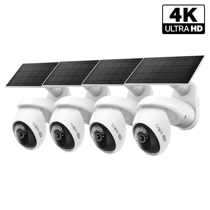 Tapo C660 Kit 4K Ultra HD Outdoor Pan/Tilt Security Camera with Solar Panel, 4-Pack