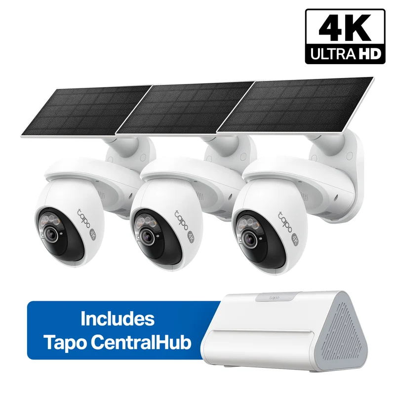 Tapo C660 Kit 4K Solar Pan/Tilt Security Camera Smart CentralHub Bundle, 3-Pack + H500