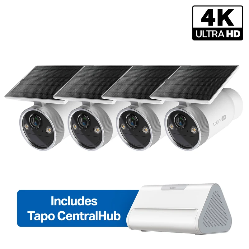 Tapo C465 MagCam 4K Built-In Solar Camera with Smart CentralHub Bundle, 4-Pack + H500