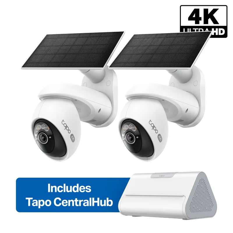 Tapo C660 Kit 4K Solar Pan/Tilt Security Camera Smart CentralHub Bundle, 2-Pack + H500