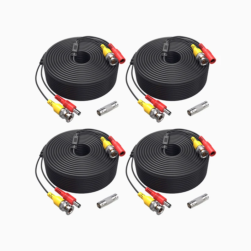4 PCS 100 ft 2-in-1 Video Power Cables (Black)