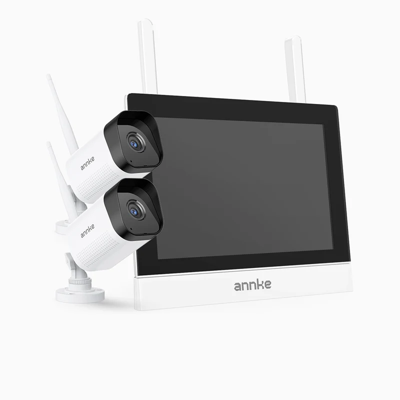 WTL500 - 5MP 4 Channel 2 Cameras Wireless NVR CCTV System with 7″ Monitor, EXIR Night Vision, Two-Way Audio, Built-in Microphone, Works with Alexa, IP66