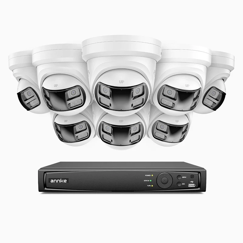 FDH800P - 8MP UHD 8 Channel 8 Dual Lens Cameras PoE Security System, 77° Vertical FOV, 180° Panoramic Coverage, Smart Color Night Vision & Active Deterrence, Two-Way Audio