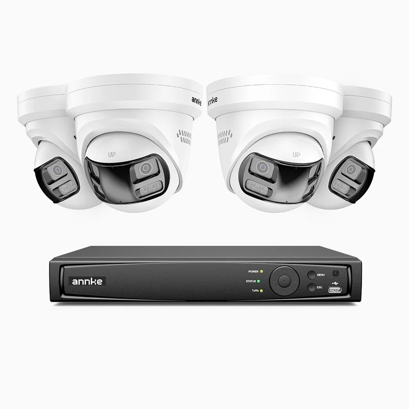 FDH800P - 8MP UHD 8 Channel 4 Dual Lens Cameras PoE Security System, 180° Panoramic View, All-Metal Housing, Smart Motion 2.0, Dual Light Night Vision, Two-Way Audio, Active Siren & Alarm, Human & Vehicle Detection, IP67