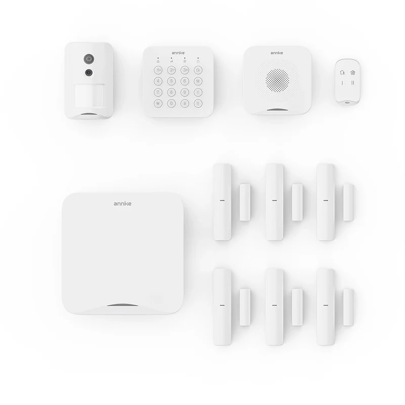 ANNKE All-in-One Wireless Alarm System with Smoke Detector, 6 Door/Window Sensors, PIR Camera Detector, Expandable DIY Home & Business Security System, 24/7 Professional Monitoring, Mobile App Control