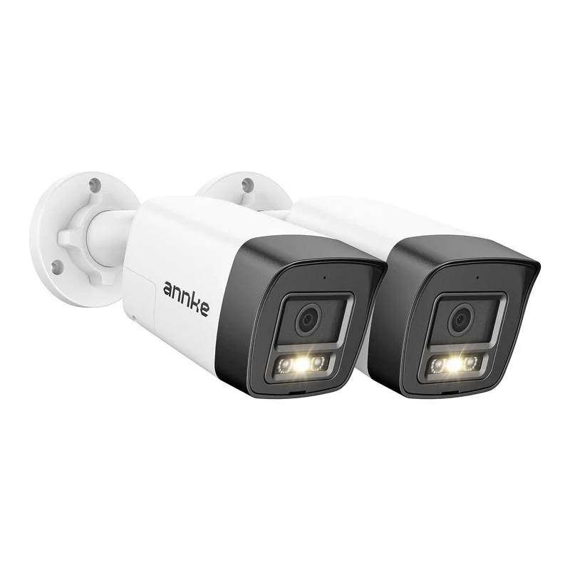 ANNKE 2 Pack 3K PoE Bullet Security Cameras with Red and Blue Light Alarm, Outdoor IP Cameras with 123° Wide Angle, 100ft Color Night Vision, IP67 Waterproof, RTSP, 5MP@20fps- C500