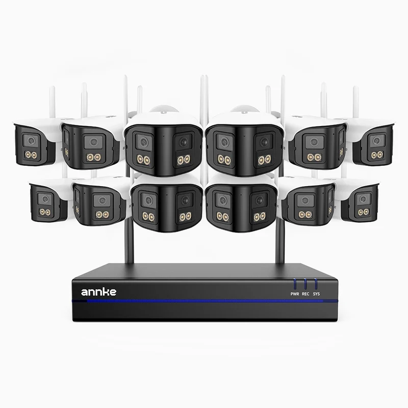 WSCD400P - 4MP 16 Channel 12 Dual-Lens Cameras Wireless NVR Security System, 170° Ultra-wide Angle, 2.4G/5G Dual-Band WiFi, Full Color Night Vision, Two-Way Audio, Cloud & Max. 256 GB Local Storage, Works with Alexa
