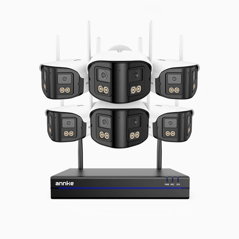 WSCD400P - 4MP 8 Channel 6 Dual-Lens Cameras Wireless NVR Security System, 170° Ultra-wide Angle, 2.4G/5G Dual-Band WiFi, Full Color Night Vision, Two-Way Audio, Cloud & Max. 256 GB Local Storage, Works with Alexa