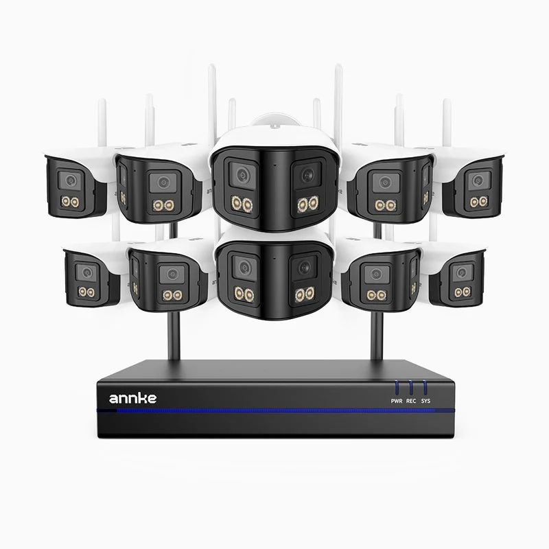 WSCD400P - 4MP 16 Channel 10 Dual-Lens Cameras Wireless NVR Security System, 170° Ultra-wide Angle, 2.4G/5G Dual-Band WiFi, Full Color Night Vision, Two-Way Audio, Cloud & Max. 256 GB Local Storage, Works with Alexa