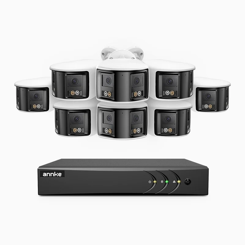 ACDK500 - 3K 8 Channel 8 Dual-Lens Cameras Wired Security System, 180° Panoramic View, Smart Dual Light Night Vision, Built-in Microphone, IP67