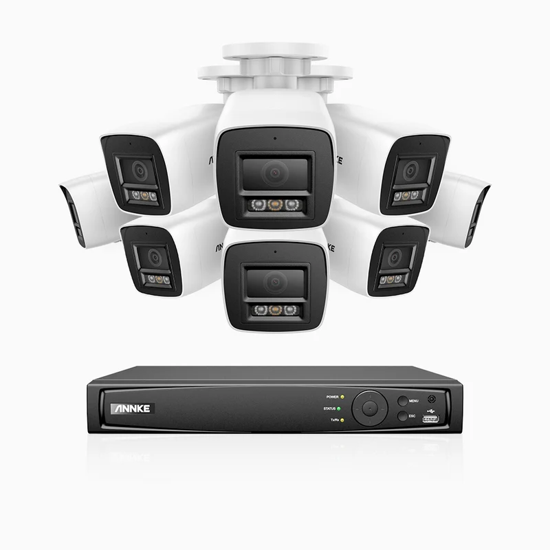 H1200 - 4K 12MP 16 Channel 8 Cameras PoE Security System, Color & IR Night Vision, Human & Vehicle Detection, H.265+, Built-in Microphone, Support SD Card, IP67