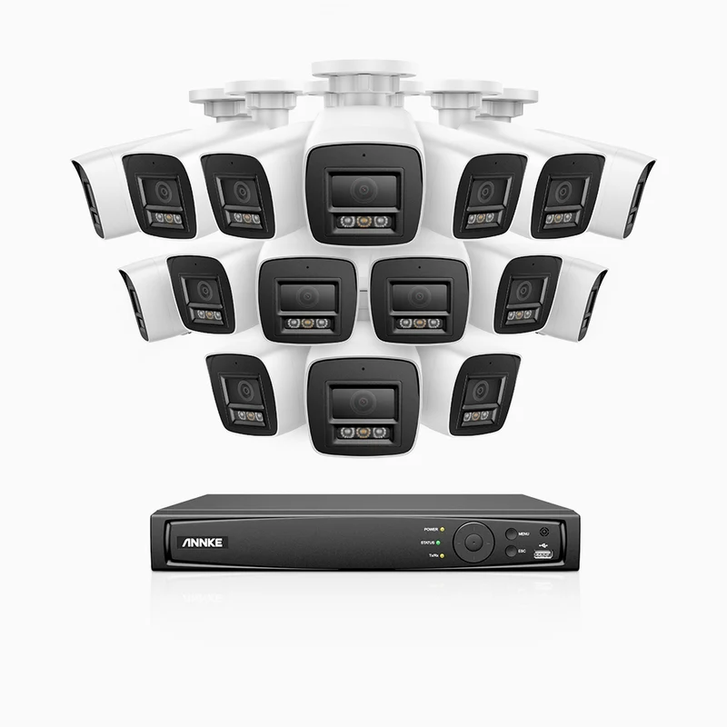 H1200 - 4K 12MP 16 Channel 16 Cameras PoE Security System, Color & IR Night Vision, Human & Vehicle Detection, H.265+, Built-in Microphone, Support SD Card, IP67
