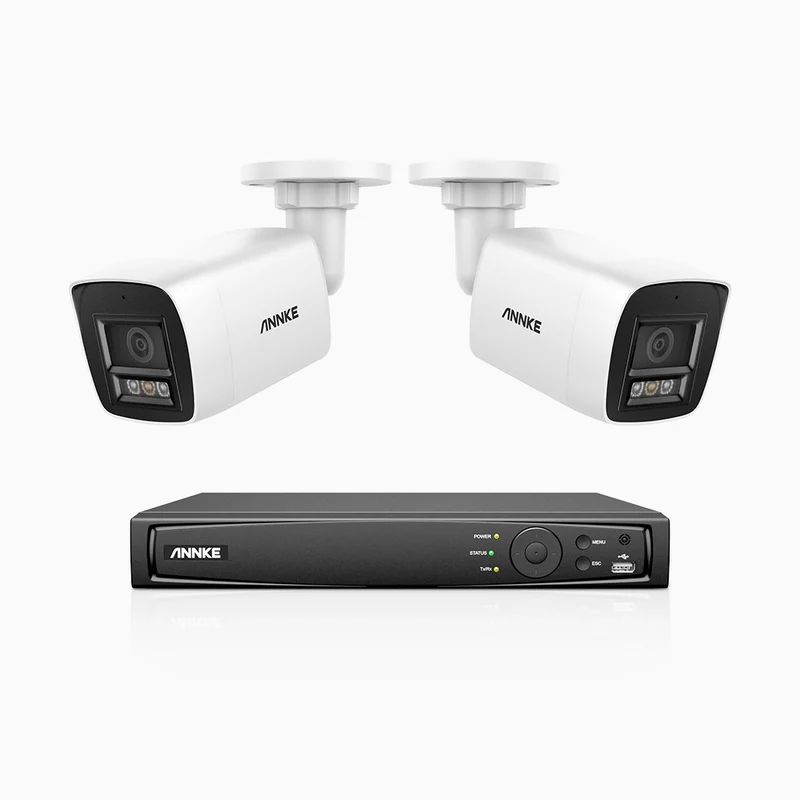 H1200 - 4K 12MP 8 Channel 2 Cameras PoE Security System, Color & IR Night Vision, Human & Vehicle Detection, H.265+, Built-in Microphone, Support SD Card, IP67