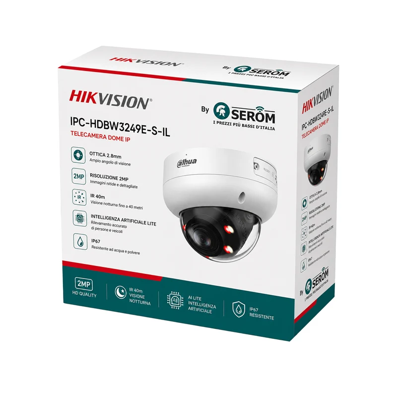 IPC-HDBW3249E-S-IL 2MP Dome IP AI WizSense 2.8mm IR 40m PoE H.265+ IP67 IK10 con Audio - Dahua