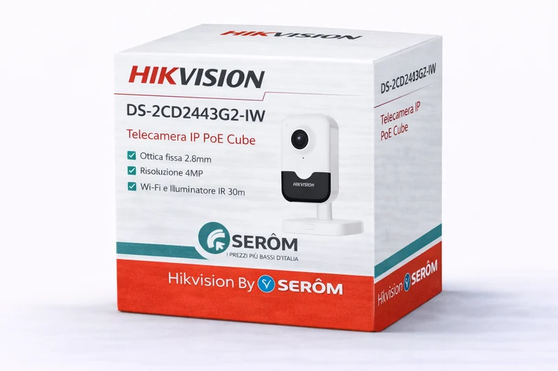 DS-2CD2443G2-IW Telecamera IP Cube 4MP 2.8mm WiFi PoE IR 10m Audio Bidirezionale H.265+ MicroSD 512GB - Hikvision