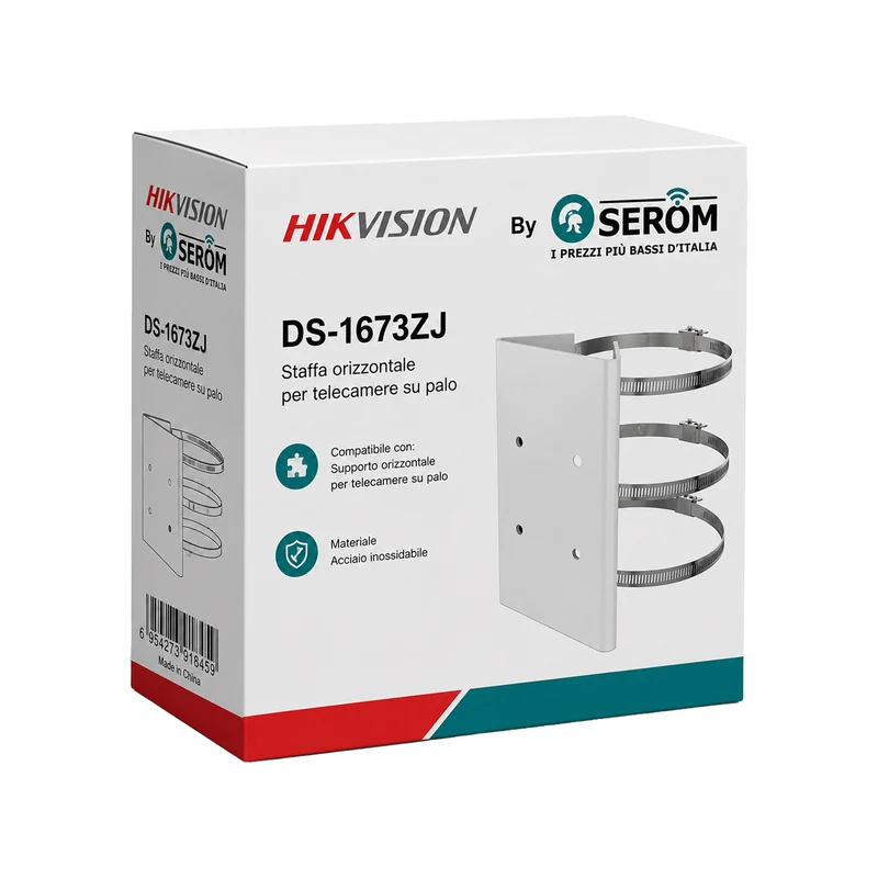 DS-1673ZJ Supporto Orizzontale su Palo in Acciaio Inox Bianco per Telecamere PanoVu e Speed Dome - Hikvision