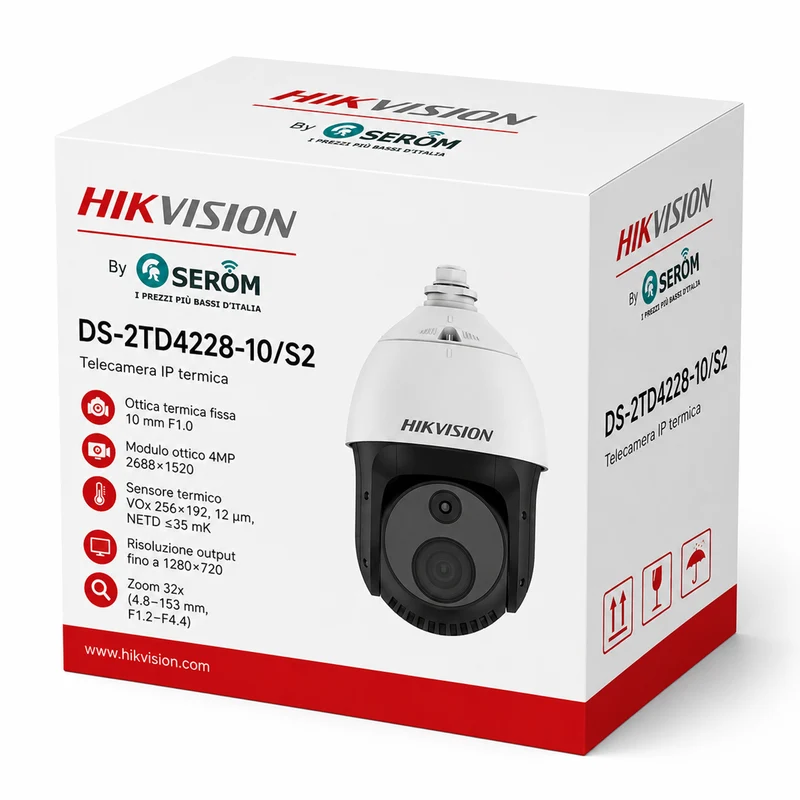 DS-2TD4228-10/S2 - Telecamera Termica PTZ Bi-Spectrum 4MP Zoom 32x AI Fire Detection IP66 Hi-PoE - Hikvision
