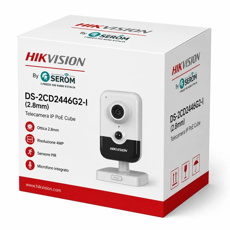 DS-2CD2446G2-I - Telecamera IP PoE 4MP 2.8mm Cube con AI PIR Audio Bidirezionale H.265+ MicroSD Hik-Connect - Hikvision