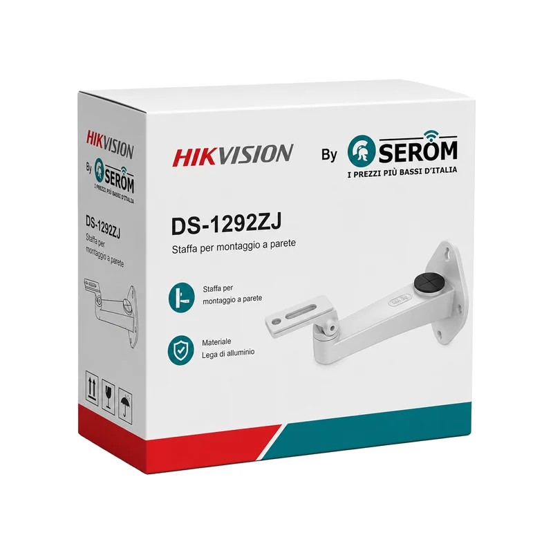 DS-1292ZJ Staffa a Parete in Lega di Alluminio Bianca per Telecamere di Videosorveglianza Interno Esterno - Hikvision