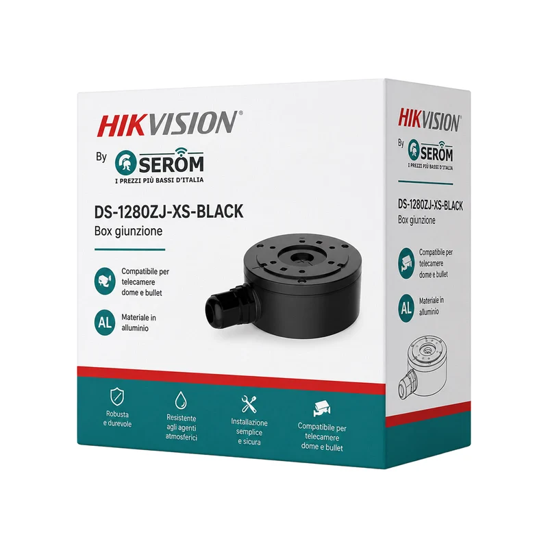 DS-1280ZJ-XS-BLACK Scatola di Giunzione in Alluminio per Telecamere Dome e Bullet Nero Professionale - Hikvision