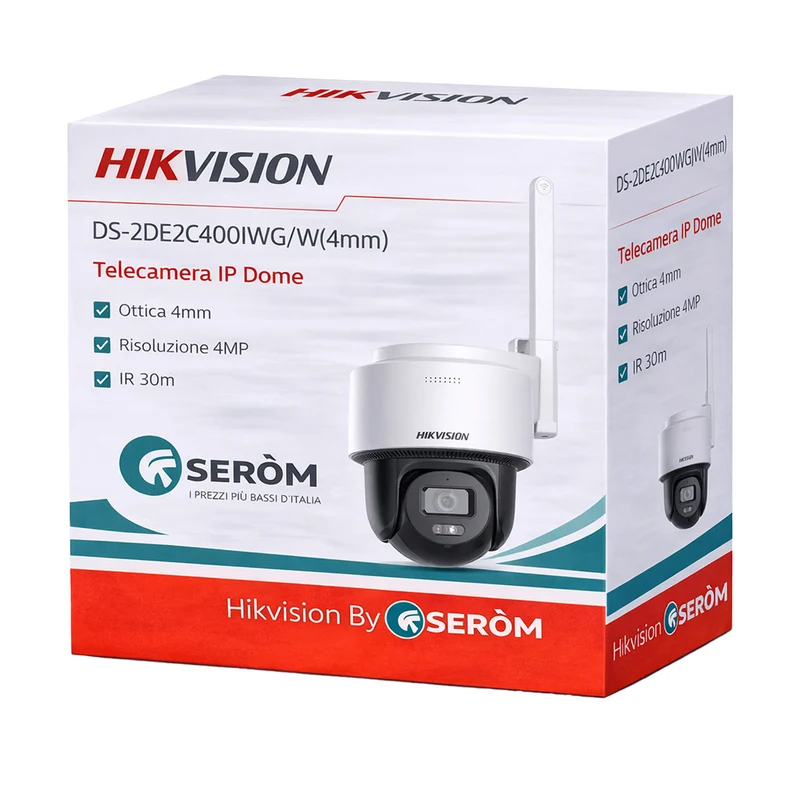 DS-2DE2C400IWG/W 4MP Telecamera IP Dome PT 4mm Auto Tracking AI IR 30m H.265+ Audio IP66 MicroSD 512GB - Hikvision