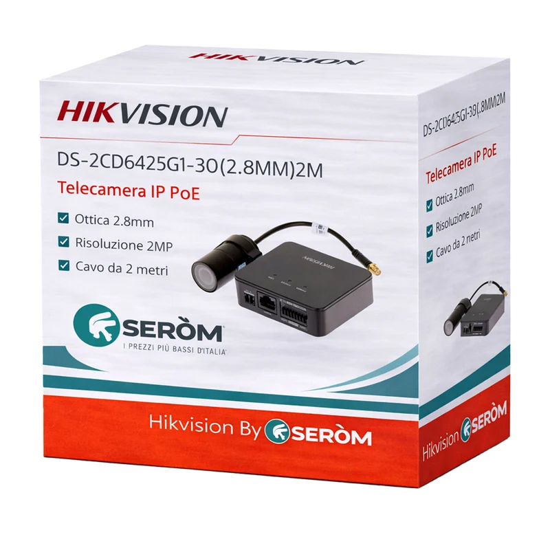 DS-2CD6425G1-30(2.8MM)2M - Telecamera 2MP IP PoE – Mini IP Full HD con Ottica 2.8mm, Intelligenza Artificiale e Funzioni Smart Avanzate - Hikvision