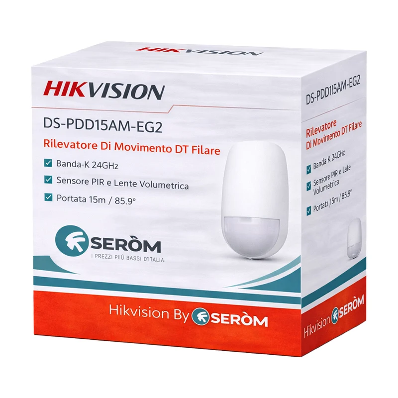 DS-PDD15AM-EG2 Sensore Movimento Filare PIR + Microonda 24GHz 15m Anti-Mascheramento Tamper per Allarme - Hikvision