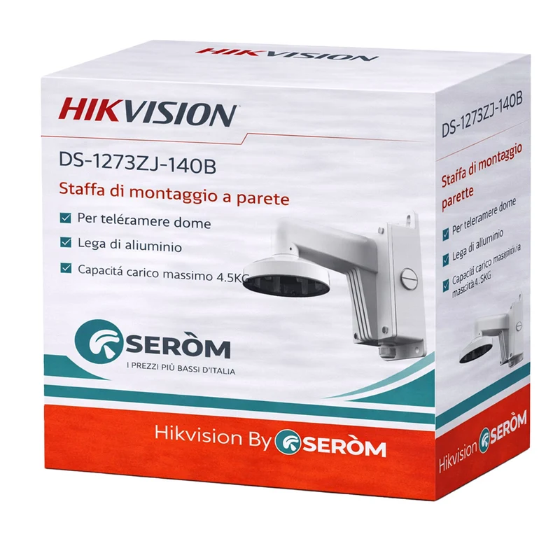 DS-1273ZJ-140B Staffa a Parete con Box di Giunzione per Telecamere Dome in Lega di Alluminio Colore Bianco - Hikvision