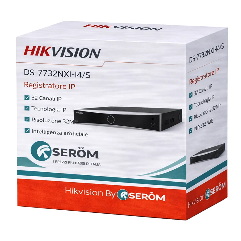 DS-7732NXI-I4/S NVR IP 32 Canali 32MP con AI Riconoscimento Volto Motion Detection 2.0 H.265+ 4 HDD SATA - Hikvision