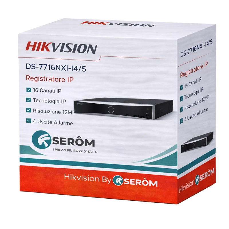 DS-7716NXI-I4/S NVR IP 16 Canali 12MP 4K H.265+ con HDD 2TB 4 SATA Video Analisi Smart Search POS - Hikvision