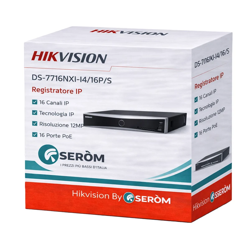 DS-7716NXI-I4/16P/S NVR IP 16 Canali 12MP 4K con 16 PoE H.265+ HDD 2TB Video Analisi Smart Search Hik-Connect - Hikvision