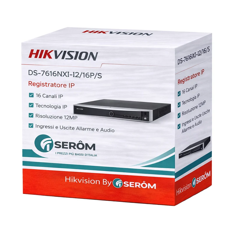 DS-7616NXI-I2/16P/S NVR IP 16 Canali 12MP 4K con 16 PoE H.265+ HDD 2TB Video Analisi Hik-Connect - Hikvision