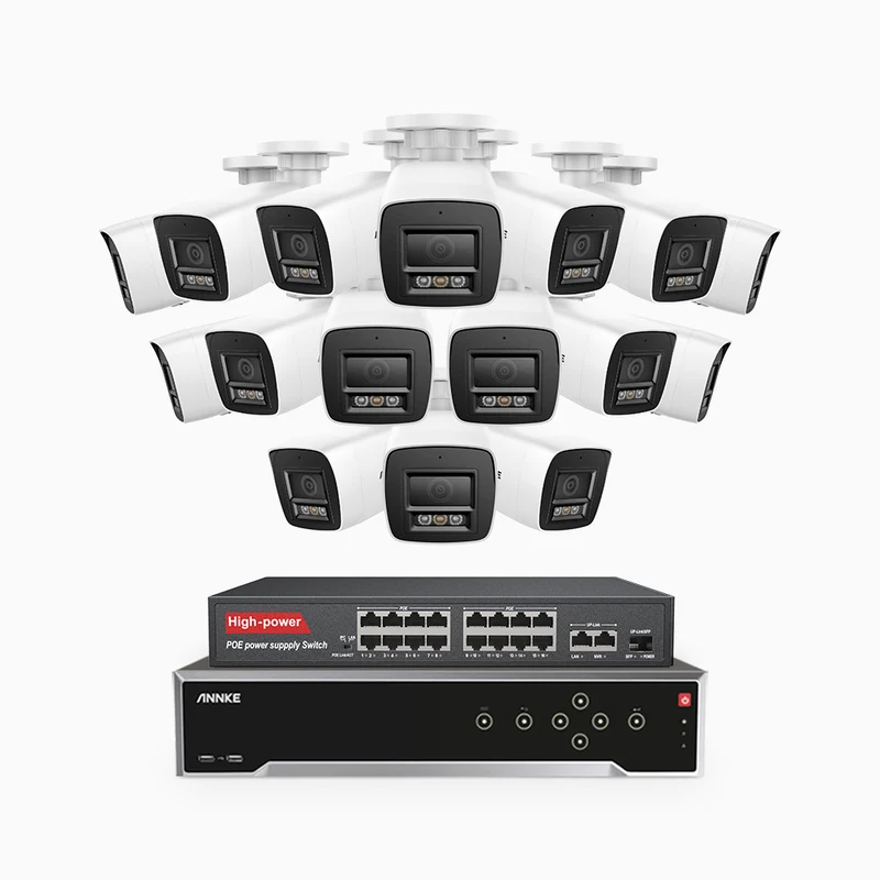 H1200 - 4K 12MP 32 Channel 16 Cameras PoE Security System, Color & IR Night Vision, Human & Vehicle Detection, H.265+, Built-in Microphone, Support SD Card, IP67