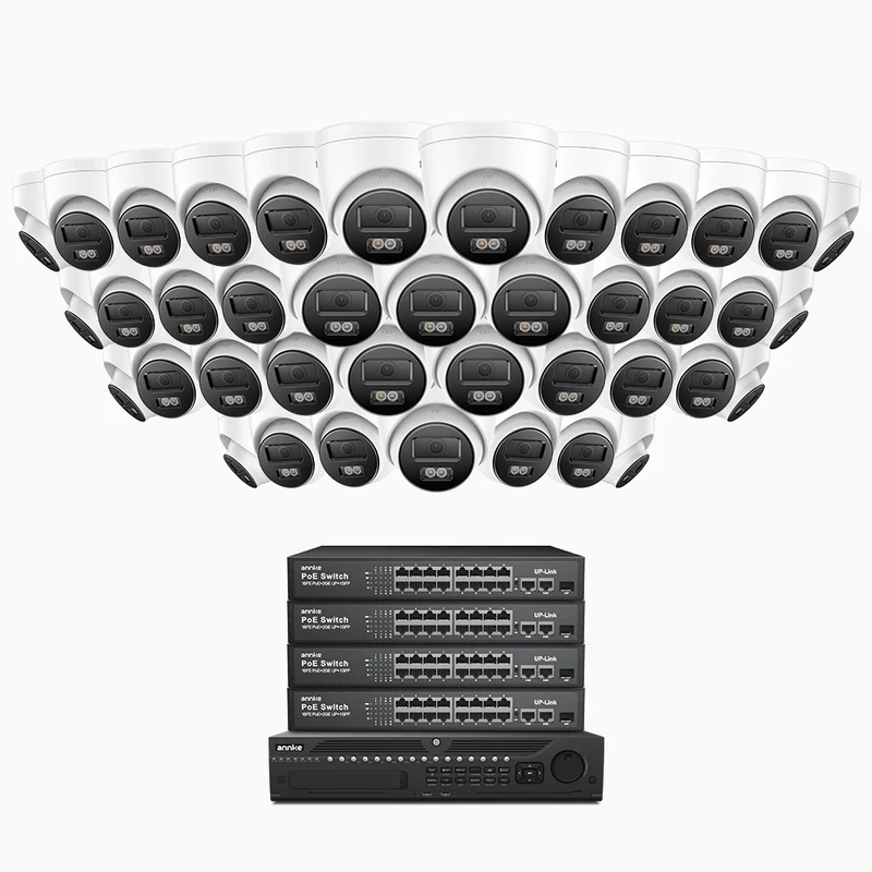 H1200 - 4K 12MP 64 Channel 40 Cameras PoE Security System, Color & IR Night Vision, Human & Vehicle Detection, H.265+, Built-in Microphone, Support SD Card, IP67