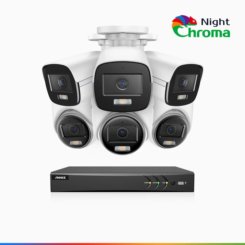 NightChroma TM NAK500 - Updated Version, 3K 8 Channel TVI Security System with 3 Bullet & 3 Turret Cameras, Acme Color Night Vision, 2960 × 1665 Resolution, f/1.0 Aperture (0.001 Lux), Built-in Microphone, IP67