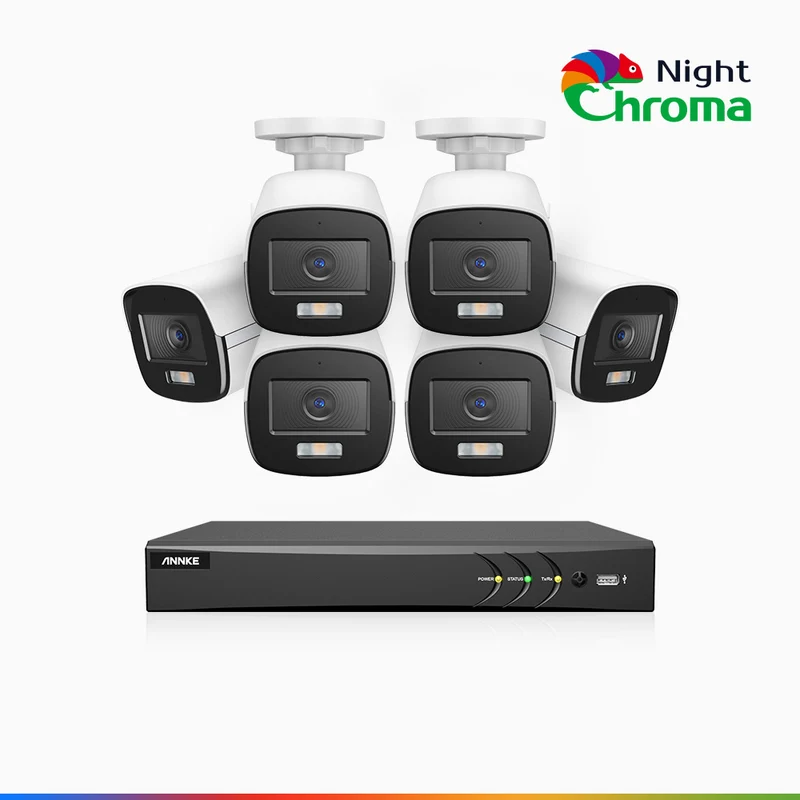 NightChroma TM NAK500 - Updated Version, 3K 8 Channel 6 Cameras TVI Security System, Acme Color Night Vision, 2960 × 1665 Resolution, f/1.0 Aperture (0.001 Lux), Built-in Microphone, IP67