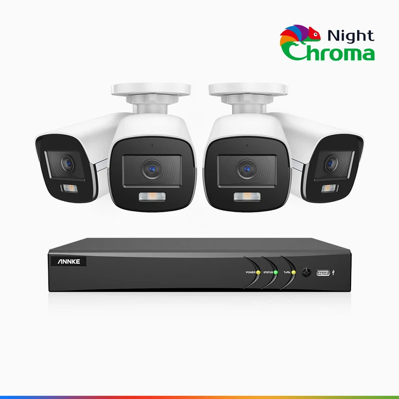 NightChroma TM NAK500 - Updated Version, 3K 8 Channel 4 Cameras TVI Security System, Acme Color Night Vision, 2960 × 1665 Resolution, f/1.0 Aperture (0.001 Lux), Built-in Microphone, IP67