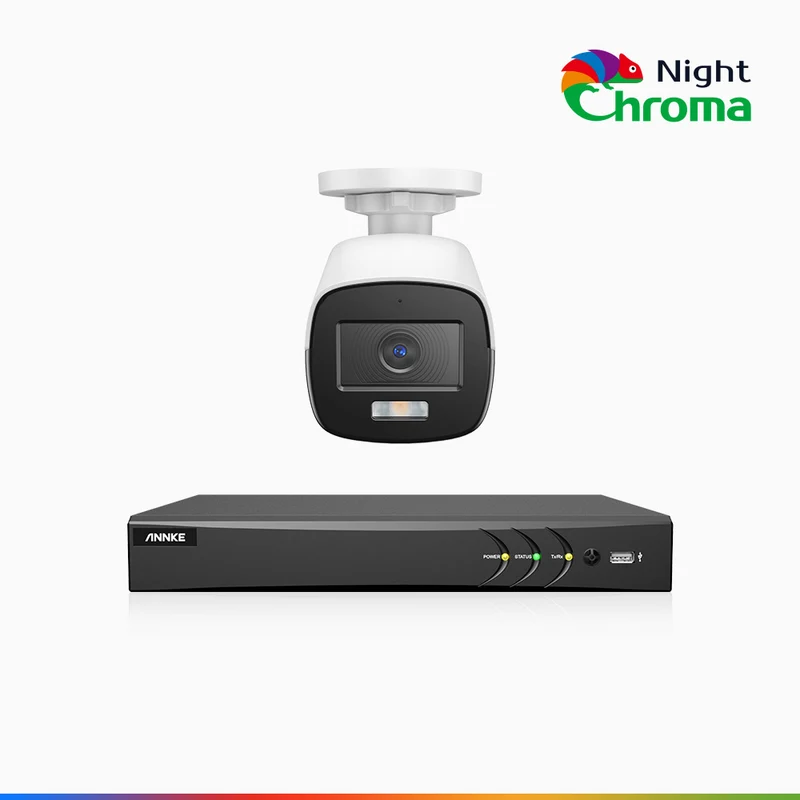 NightChroma TM NAK500 - Updated Version, 3K 8 Channel 1 Camera TVI Security System, Acme Color Night Vision, 2960 × 1665 Resolution, f/1.0 Aperture (0.001 Lux), Built-in Microphone, IP67