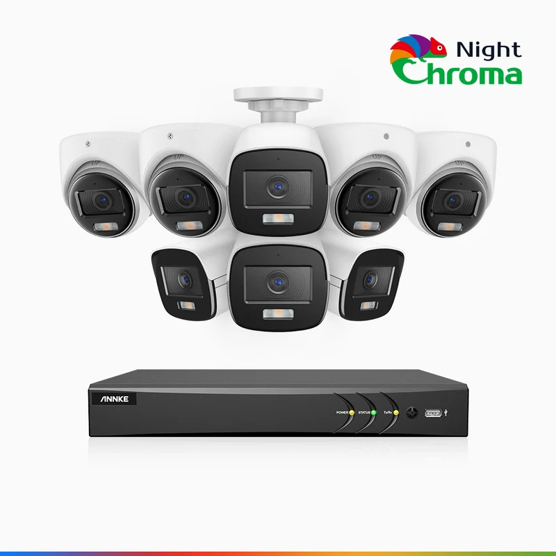 NightChroma TM NAK500 - Updated Version, 3K 8 Channel TVI Security System with 4 Bullet & 4 Turret Cameras, Acme Color Night Vision, 2960 × 1665 Resolution, f/1.0 Aperture (0.001 Lux), Built-in Microphone, IP67
