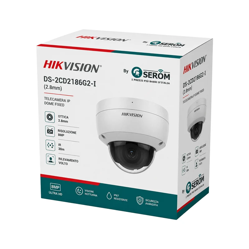 DS-2CD2186G2-I(2.8mm) Telecamera IP Dome AcuSense 8MP PoE IR H.265+ IP67 IK10 con Hik-Connect - Hikvision