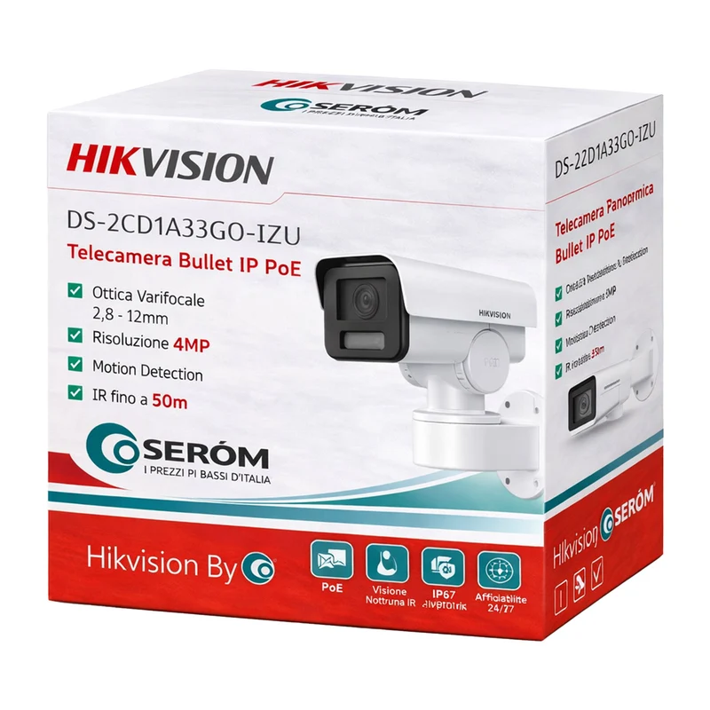 DS-2CD1A43G0-IZU 4MP Bullet IP PoE Varifocale 2.8-12mm IR 50m WDR 120dB H.265+ IP66 MicroSD 256GB - Hikviion