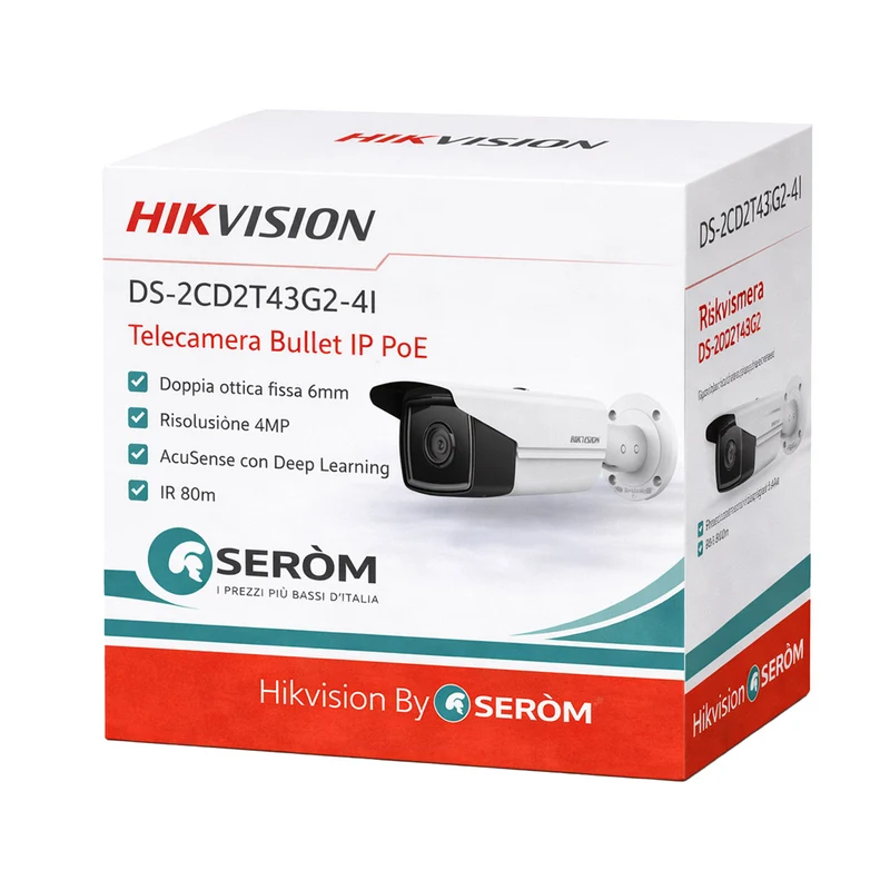 DS-2CD2T43G2-4I 4MP Bullet IP 6mm AcuSense IR 80m WDR 120dB H.265+ IP67 Videosorveglianza Professionale - Hikvision