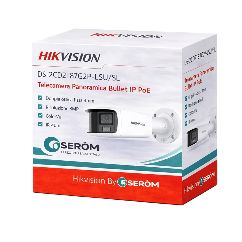 DS-2CD2T87G2P-LSU/SL 8MP Bullet Panoramica IP PoE ColorVu 4mm AI Audio LED 40m H.265+ IP67 - Hikvision